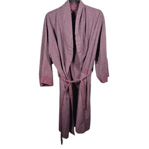 IZOD Mens Red Black Plaid Cotton Robe Lightweight Shawl Collar Dressing Gown OS